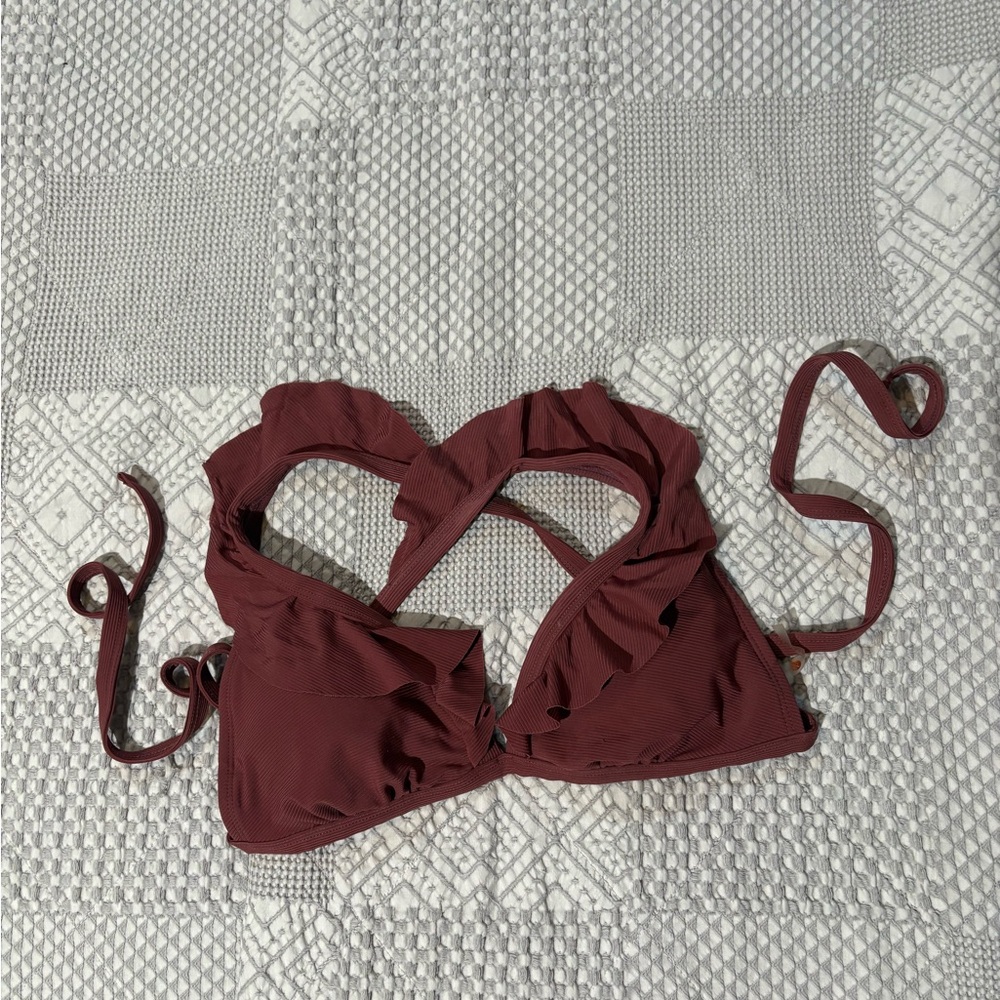 Burgundy ruffle bikini top